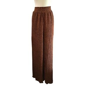 New In Brown Animal Print Crinkle Wide Leg Pants Size 1X